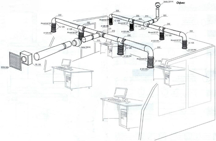 Схема монтажа вентиляционной установки в офисе